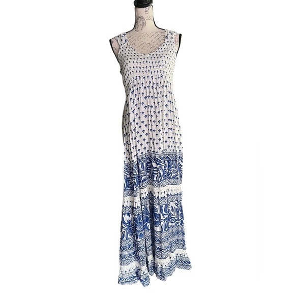 Angie, Elegant Blue and White Maxi Dress, size large - Picture 3 of 8